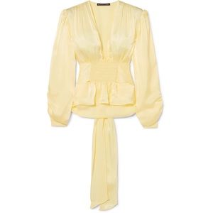ALEXACHUNG | Shirred Smocked Satin Blouse